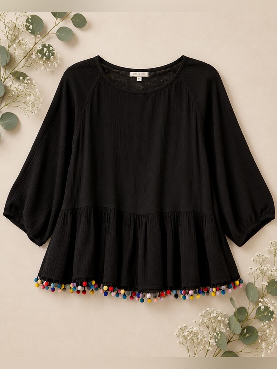 Eri & Ali Tops - Eri + Ali Pom Pom Trim Peplum Top | Anthropologie Blouse